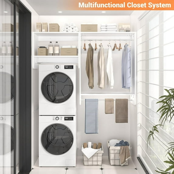 Homieasy 60” Closet System, 5FT Walk in Wood Clothing Rack with 3 Hanging Rods and 2 Shelves, Cut Be Cut to Fit, White