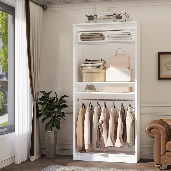 Homieasy 36'' Walk-in Closet Organizer System with 2 Hanging Rods and Adjustable Shelves, White