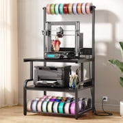 Homieasy 3D Printer Stand with Power Outlet, Rolling Printer Stand with Filament Storage, 3-Tier Printer Cart for Office, Workshop, Home, Or Garage, Black