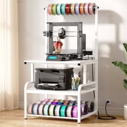 Homieasy 3D Printer Stand with Power Outlet, Rolling Printer Stand with Filament Storage, 3-Tier Printer Cart for Office, Workshop, Home, Or Garage, White