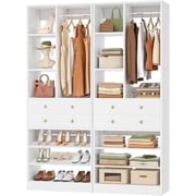 Homieasy 4.6ft Free Standing Closet Organizer with Drawers & Shelves, Heavy Duty 1200lb Capacity Wardrobe System for Small Walk-in Closets, White
