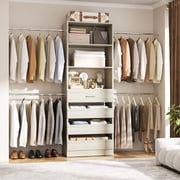Homieasy 4-9 Ft Adjustable Wooden Closet Organizer System with 4 Drawers, 4 Hanging Rods & Shelving Towers - Heavy Duty