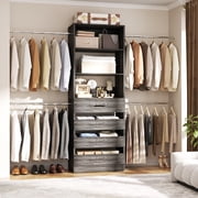 Homieasy 4-9 Ft Adjustable Wooden Closet Organizer System with 4 Drawers, 4 Hanging Rods & Shelving Towers - Heavy Duty 