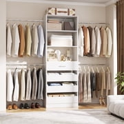 Homieasy 4-9 Ft Adjustable Wooden Closet Organizer System with 4 Drawers, 4 Hanging Rods & Shelving Towers - Heavy Duty 