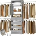 thumbnail image 1 of Homieasy 4-9 Ft Adjustable Wooden Closet Organizer System with 4 Drawers, 4 Hanging Rods & Shelving Towers - Heavy Duty Walk-in Wardrobe Rack, Space-Saving Design, Easy Assembly,Gray, 1 of 8