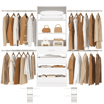 Homieasy 4-9 Ft Adjustable Wooden Closet Organizer System with 4 Drawers, 4 Hanging Rods & Shelving Towers - Heavy Duty Walk-in Wardrobe Rack, Space-Saving Design, Easy Assembly,White