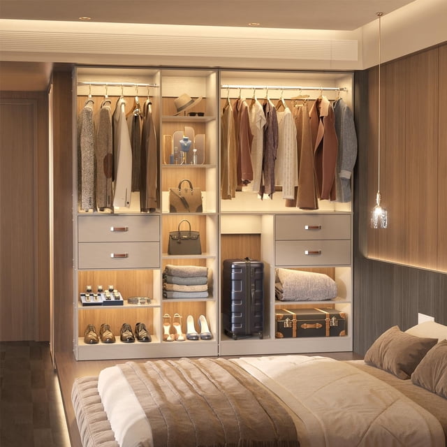 Closet Sign System Homieasy 40'' W Closet System with Wooden Drawers and Hanging Rods ...
