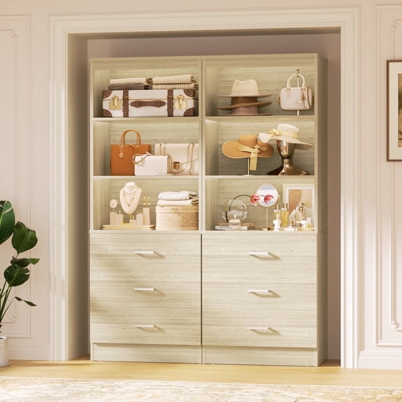 Homieasy 47.2" Closet System, Closet Organizer System with 6 Wood Drawers, Modular Small Walk-in Closets Storage Unit, White Oak