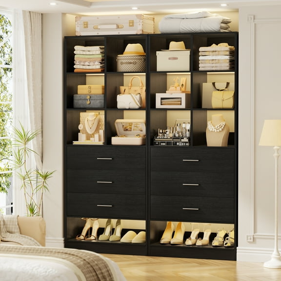 Homieasy 47.2" Closet System with 6 Drawers and 12 Cube Storage, Modular Walk-in Closet Organizer System for Closet, Bedroom, Black