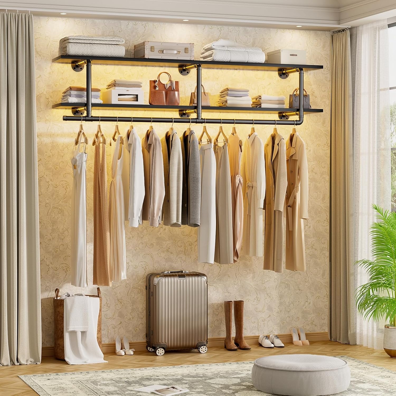 Homieasy 47.2'' Wall Mounted Industrial Pipe Clothes Rack with Top ...