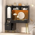 thumbnail image 1 of Homieasy 48'' Makeup Vanity with Hutch, White Bedroom Vanity with Charging Station and LED, Tall Vanity Table with Pegboard, Mirror, 5 Big Drawers & Shelves, Cabinet, Bedroom Dressing Tables, Black, 1 of 6
