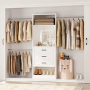 Homieasy 25 - 96  W Closet System with Wooden Drawers and Hanging RodsCut to Fit, White