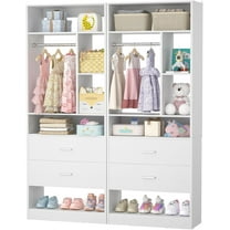 Homieasy 4FT Closet Organizer System Set of 2 - All-in-One with 4 Wood Drawers, 10 Shelves & Dual Hanging Rods (48"L x 15"W x 80"H),White
