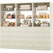 Homieasy 5.3FT Wood Closet Organizer System with 12 Wood Drawers and 10 Shelves, Modular Walk-in Closets Storage Unit for Walk-in Closet, Bedroom, White Oak(3 P