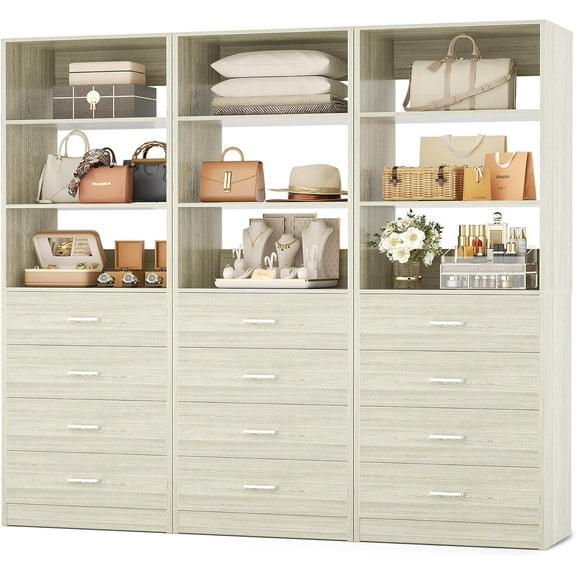 Homieasy 5.3FT Wood Closet Organizer System with 12 Wood Drawers and 10 Shelves, Modular Walk-in Closets Storage Unit for Walk-in Closet, Bedroom, Black(3 Packs)