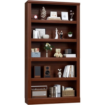 Homieasy 5 Tier Book Shelf, 71 Inch Tall Bookcase with Adjustable Shelves, Cherry