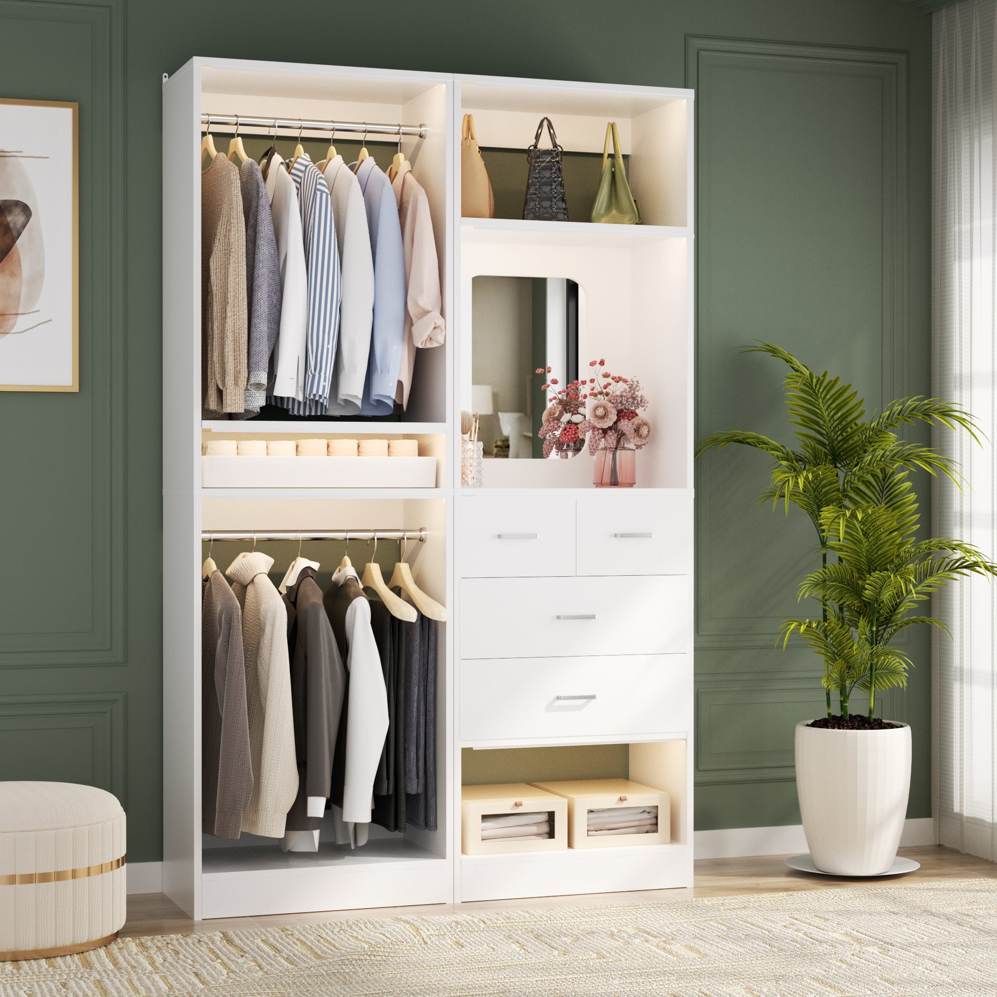 Homieasy 50" Closet System 2 Sets, Walk-in Closet System with 4 Wooden ...