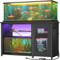 Homieasy 55-75 Gallon Aquarium Stand with Power Outlets & LED Light, Reversible Fish Tank Stand with Cabinet for Fish Tank Accessories Storage, Heavy Duty Metal Frame, 880LBS Capacity, Black