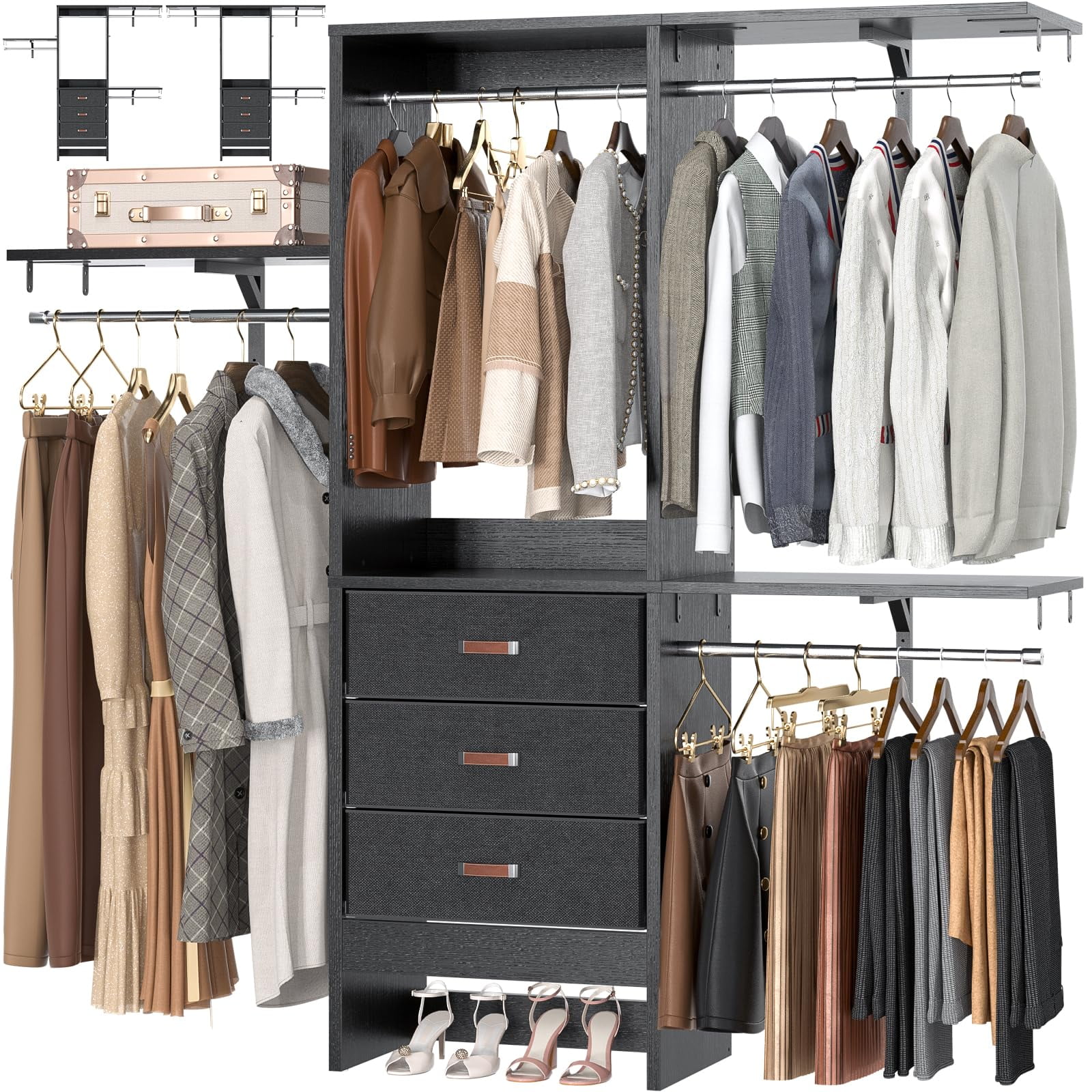 Homieasy 5FT Closet System with 3 Fabric Drawers, 60'' Walk In Closet ...