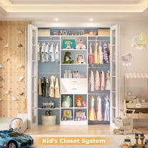 Homieasy 5FT Small Closet System, Baby Closet Organizer System with Wooden Drawers, 60 Inches Walk in Closet System with 5 Hanging Rods and 3 Reversible Hanging Shelving, White