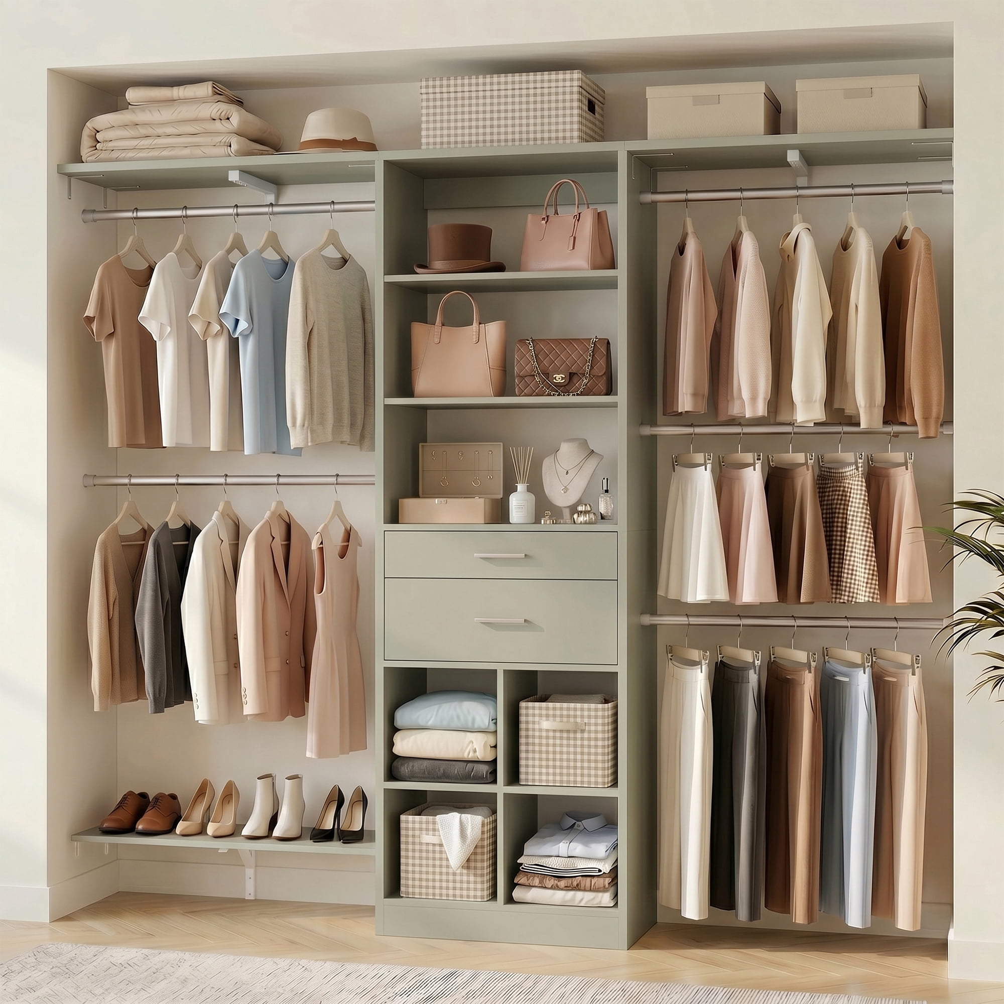 Homieasy 19'' - 60'' W Closet System with Wooden Drawers and