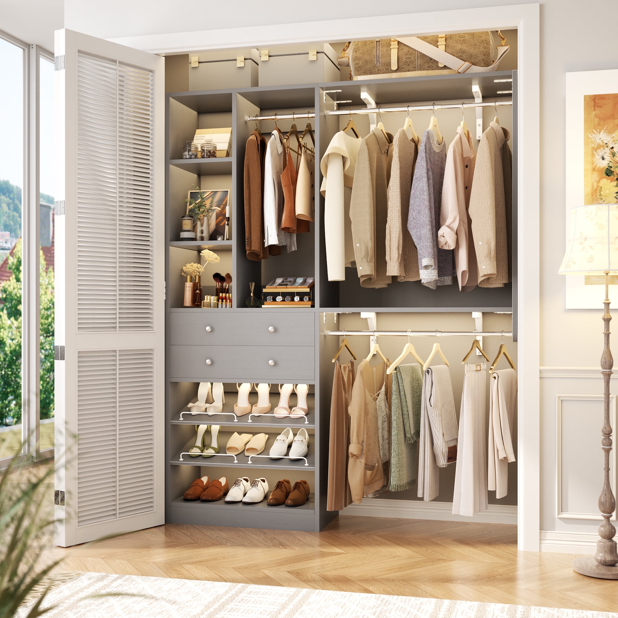 Homieasy 5FT Walk-in Closet System with Drawers, 60'' Closet System ...
