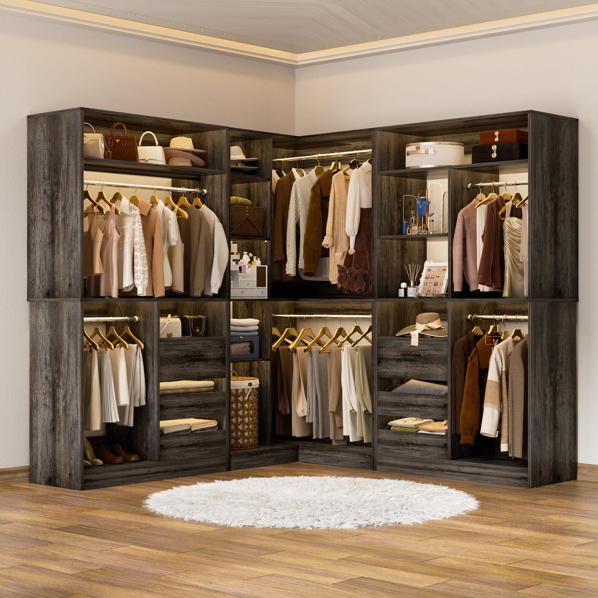 Homieasy 6-9 FT Closet System with Corner, Walk in Closet System