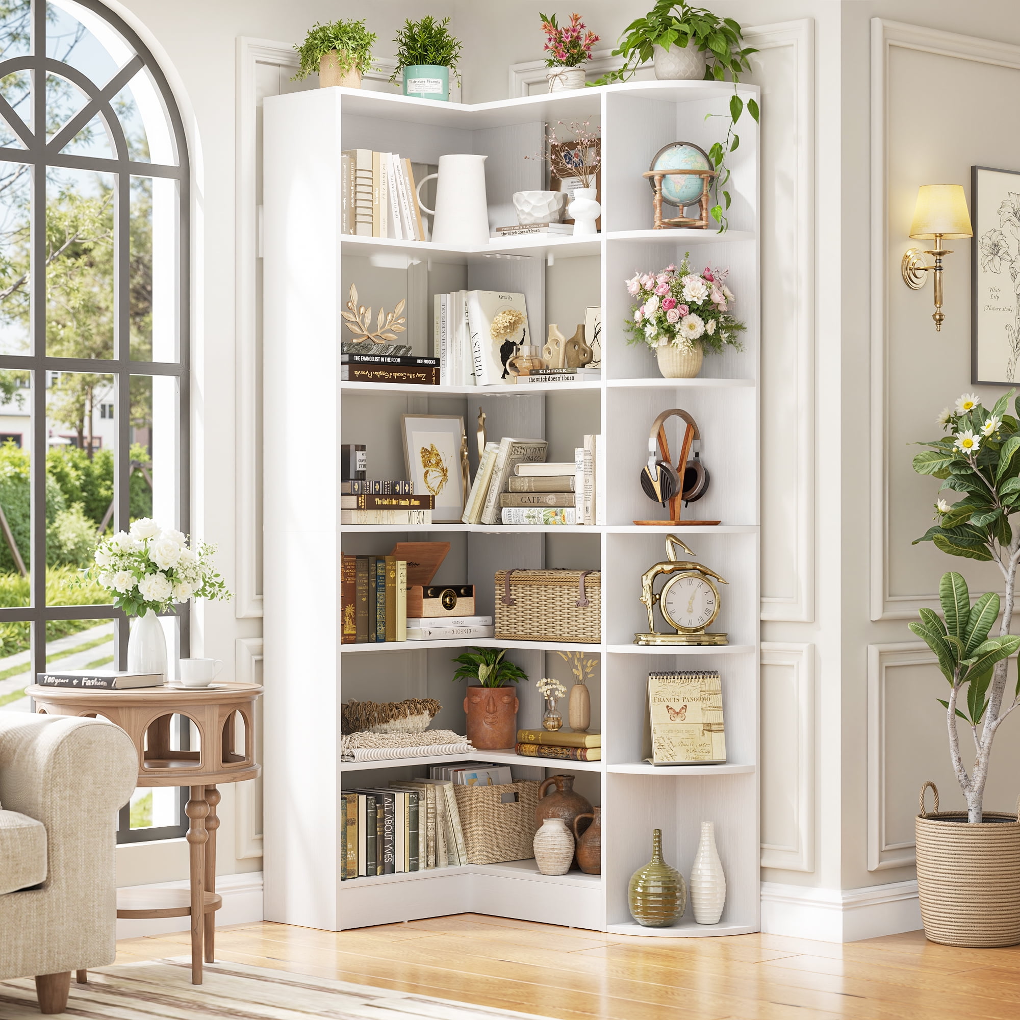 Homieasy 6-Tier Corner Bookshelf, 79'' Tall Modern L Shaped Bookcase with 13 Open Storage Shelves, Corner Storage Shelf for Home Office, Living Room, Bedroom, White