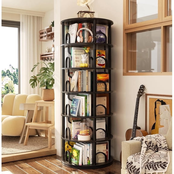 Homieasy 6 Tier Rotating Bookshelf Tower, Black