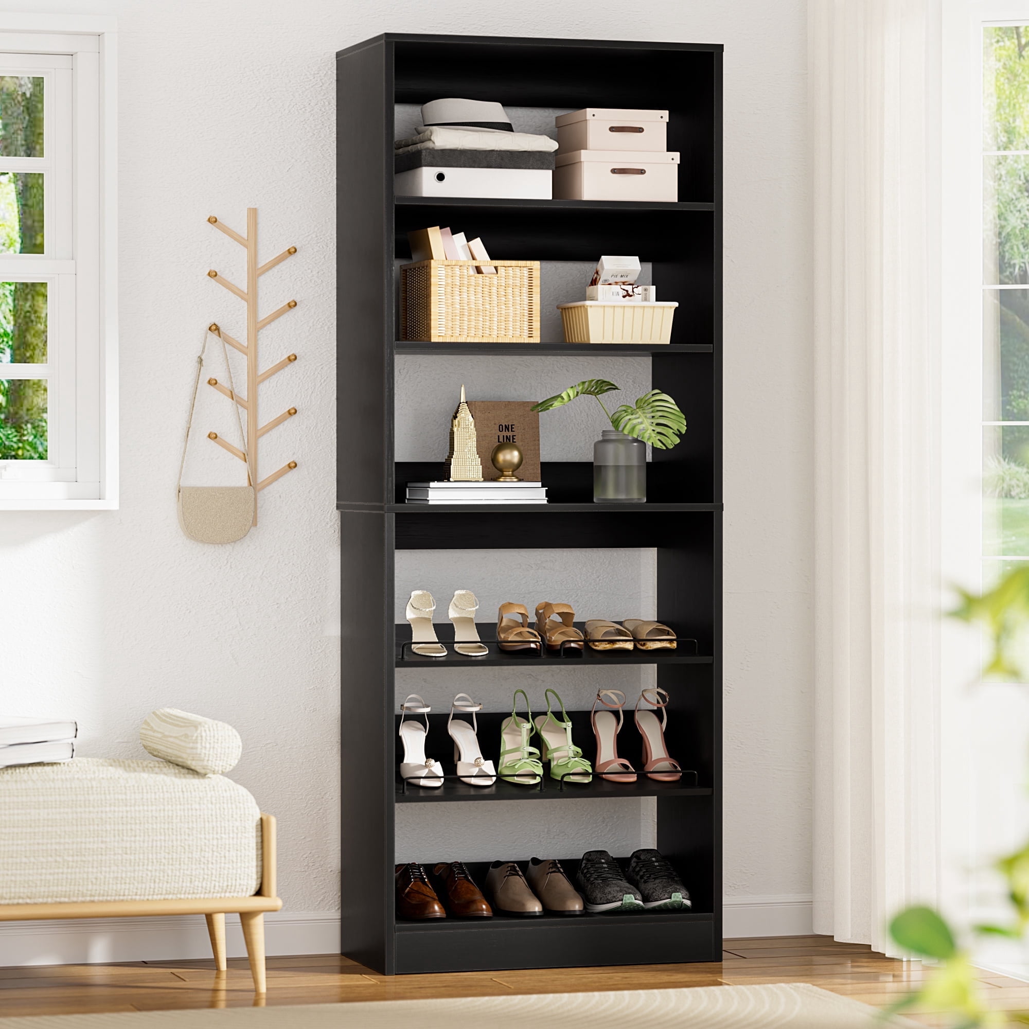 Homieasy 6-Tier Shoe Rack Tower, 80'' Floor Standing Wooden Shoe ...