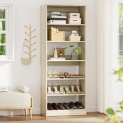 Homieasy 6-Tier Shoe Rack Tower, 80 Floor Standing Wooden Shoe Organizer, with Adjustable Angle Shelves and Anti-slip Design, for Closet/Hallway/Entrance, White Oak