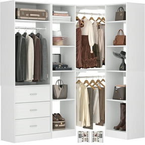 Homieasy 63.2" L X 39.2" W X 80" H Corner Closet System,Freestanding Closet Organizer System With 2 Drawers & 12 Shelves,Sturdy Walk in Closet Kit,for Bedroom, Entryway, Mudroom, Modern,White