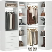 Homieasy 63.2 L X 39.2 W X 80 H Corner Closet System,Freestanding Closet Organizer System With 2 Drawers & 12 Shelves,Sturdy Walk in Closet Kit,for Bedroom, Entryway, Mudroom, Modern,White