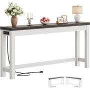 Homieasy 63" Console Tables for Entryway, Long Console Tables for Living Room, Behind Couch Table, Sturdy Wood Support Farmhouse Entryway Table with 3AC+2USB Changing Station, Gray oak