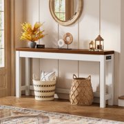 Homieasy 63" Console Tables for Entryway, Long Console Tables for Living Room, Behind Couch Table, Sturdy Wood Support Farmhouse Entryway Table with 3AC+2USB Ch