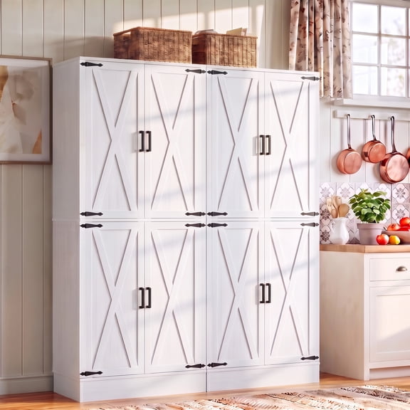 Homieasy 63'' Width Kitchen Pantry Cabinet 2 Piece Set with Drawers & Adjustable Shelves, 70'' Tall Pantry for Kitchen/Dining, White