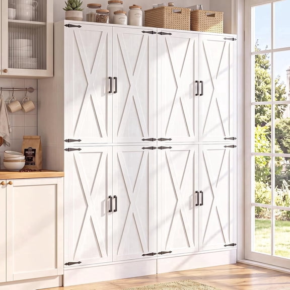 Homieasy 63'' Width Kitchen Pantry Cabinet 2 Piece Set with Drawers & Adjustable Shelves, 70'' Tall Pantry for Kitchen/Dining, White