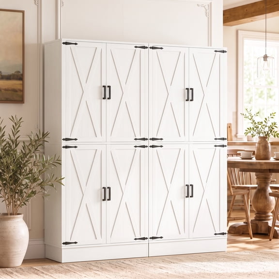 Homieasy 63'' Width Kitchen Pantry Cabinet 2 Piece Set with Drawers & Adjustable Shelves, 70'' Tall Pantry for Kitchen/Dining, White