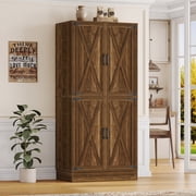 Homieasy 70" Tall Kitchen Pantry Cabinet, Farmhouse Storage Cabinet with Barn Doors & Drawer, Adjustable Shelves, Weathered Brown