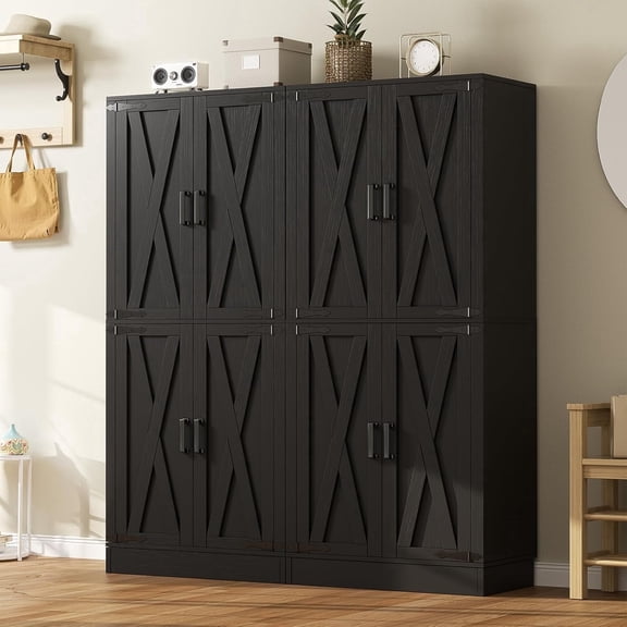 Homieasy 71'' Tall Farmhouse Pantry Cabinet 2 Piece Set, 6-Tier Pantry with Doors, Drawers & Adjustable Shelves, Black