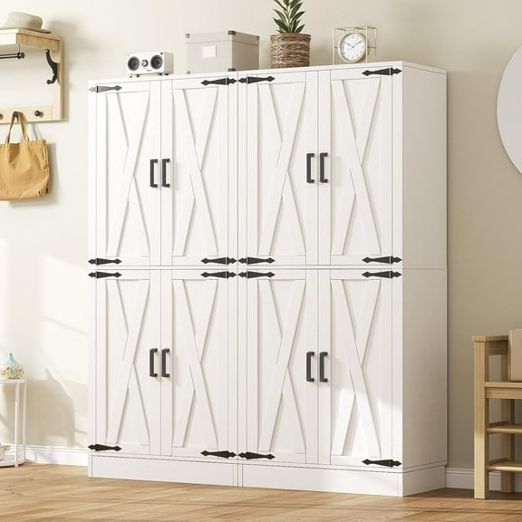 Homieasy 71'' Tall Farmhouse Kitchen Pantry Cabinet with Barn Doors, Drawers, and Adjustable Shelves, Freestanding Cupboard for Dining Room, Living Room, Utility Room, White 2 Pack
