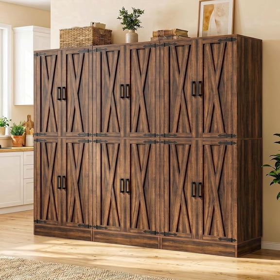Homieasy 71'' Tall Farmhouse Pantry Cabinet with 3 Drawers, 70.8'' Wide 3-Piece Cupboard with Adjustable Shelves for Dining, Kitchen, Weathered Brown