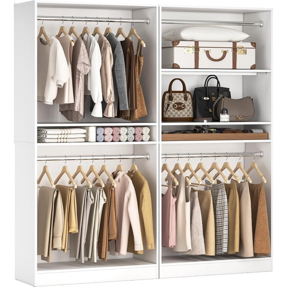 Homieasy 72'' Modular Closet System with 4 Hanging Rods and Adjustable Shelves for Walk-in Closet, Bedroom, White