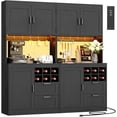 thumbnail image 1 of Homieasy 72'' Tall Pantry Cabinet with Outlet & LED Light, 63'' Wide Kitchen Hutch Bar with Microwave Stand, Drawers, Wine Rack & Shelves, Cupboard for Dining Room, Dark Black, 1 of 7