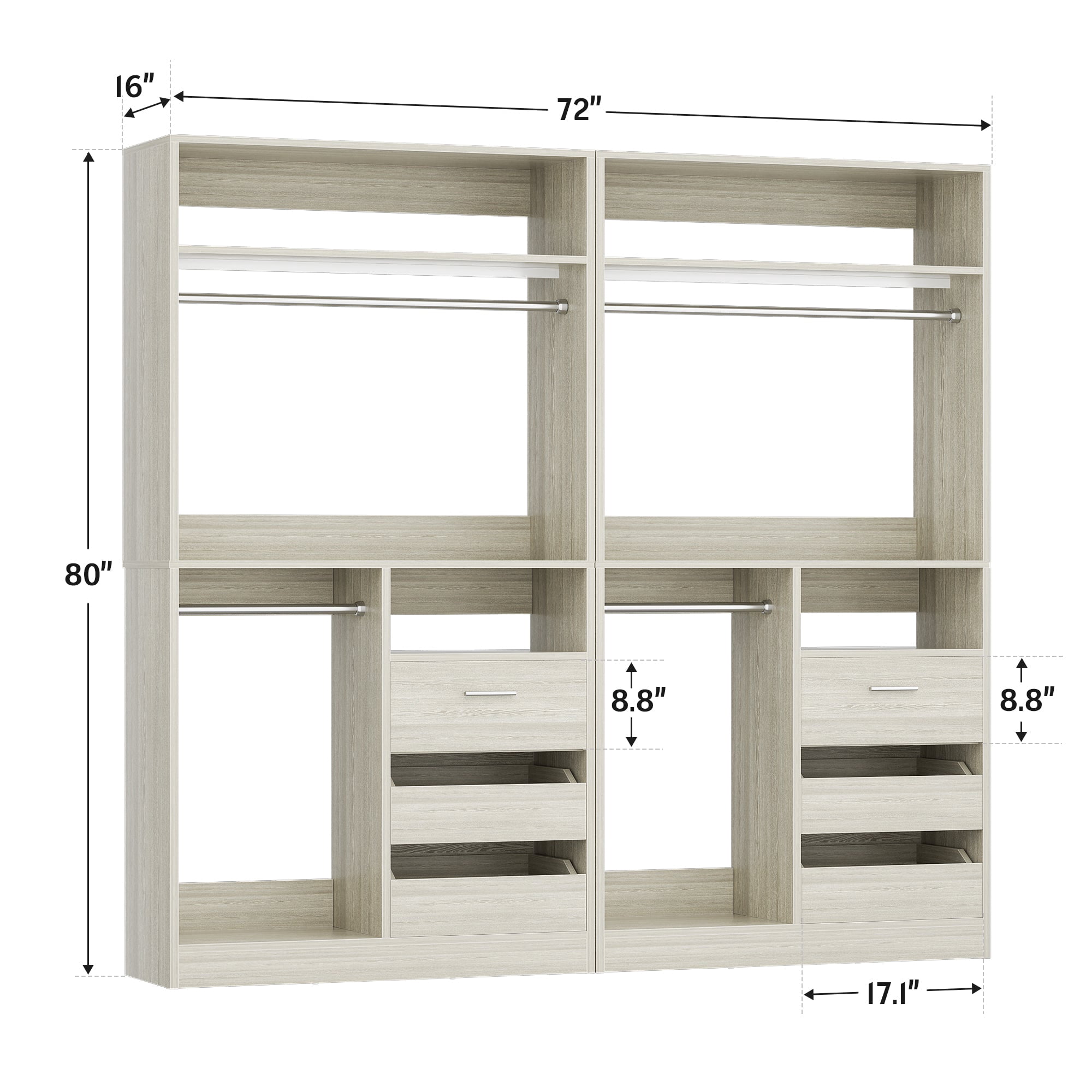 Homieasy 72''W x 16''D x 80''H Closet Organizer System 2-Piece Set ...