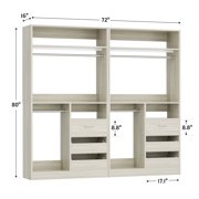 Homieasy 72W x 16D x 80H Closet Organizer System 2-Piece Set, Heavy Duty Closet System with 6 Drawers, 4 Hanging Rods & Shelves for Closet/Bedroom/Apartment, White Oak