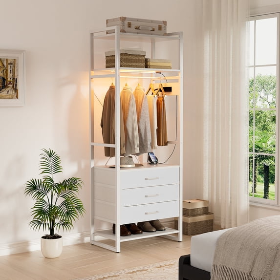 Homieasy 75'' Tall Clothing Rack with 3 Large Fabric Drawers, 4-Tier ...