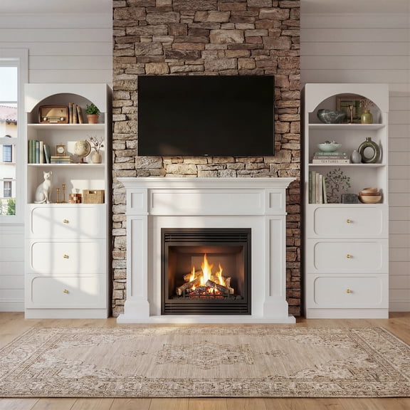 Homieasy 80" Arched Wooden Bookcase Set of 2: 6-Tier Open Shelves & 6 Drawers, Storage Organizer Cabinet with Wall-Mounted Design for Living Room, Office,White