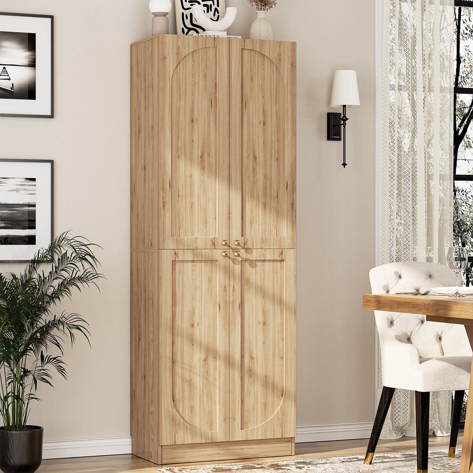 Homieasy 80" Kitchen Pantry Cabinet, Extra Tall Arch Storage Cabinet, Natural