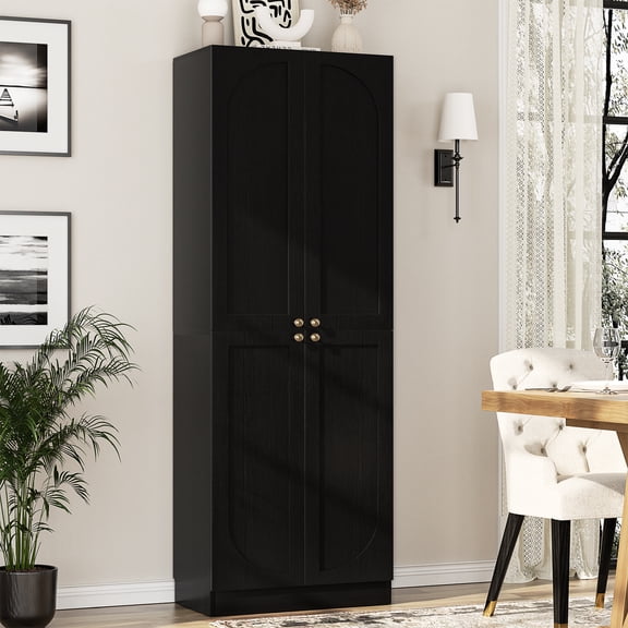 Homieasy 80" Kitchen Pantry Cabinet, Extra Tall Arch Storage Cabinet, Black